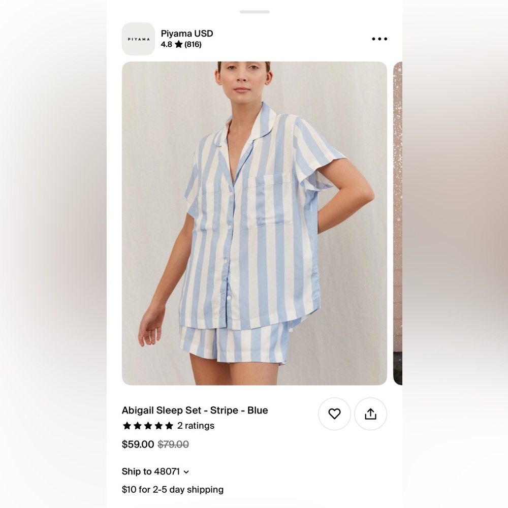NWT Piyama Abigail Sleep Set - Blue Strip